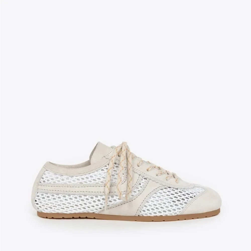 Dries Van Noten mesh and suede low-top sneakers in white and beige